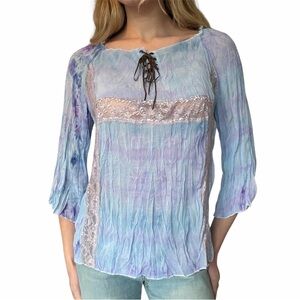 Mary Lina Paris mermaidcore crinkle pastel blouse with lace details